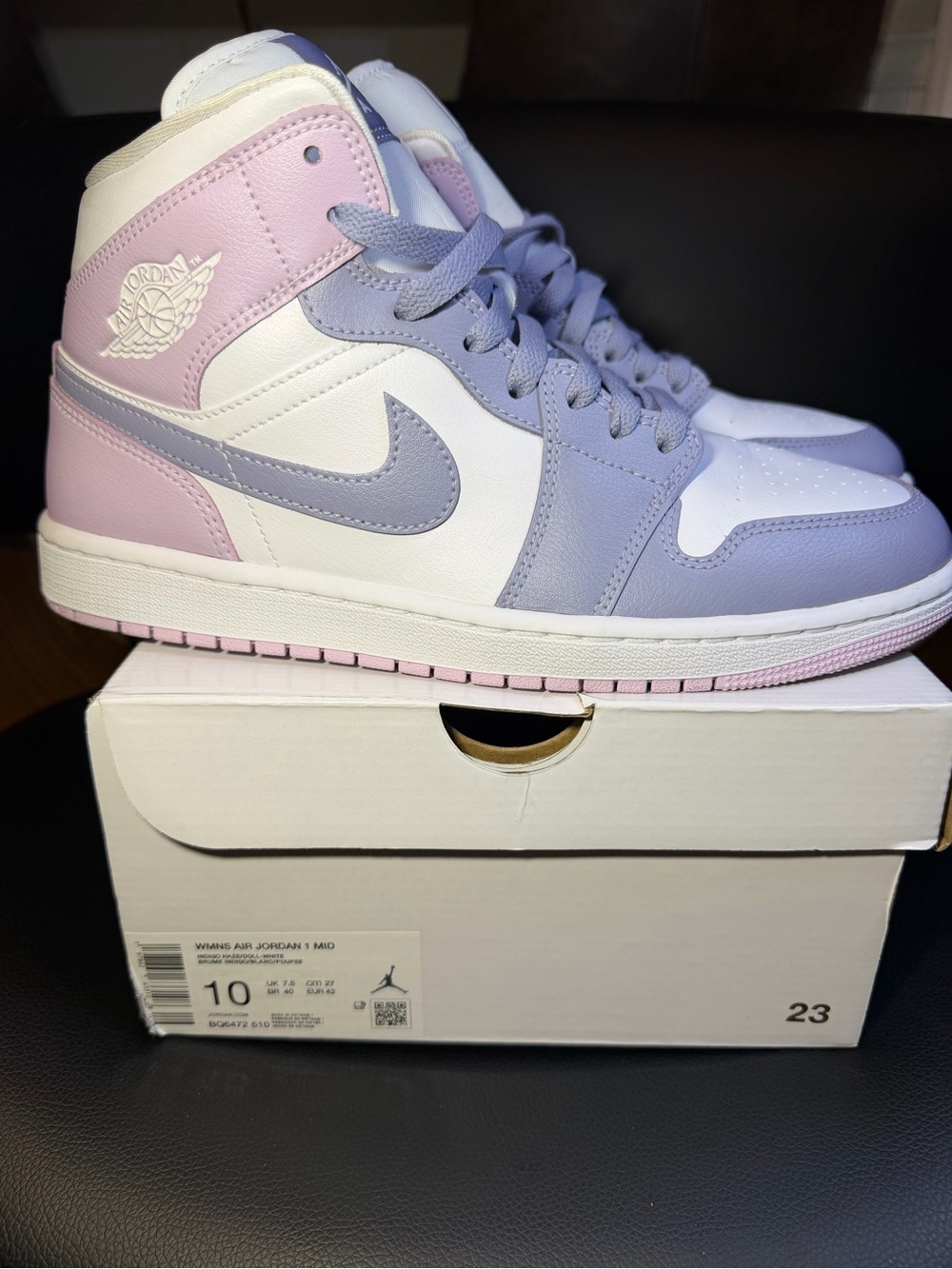 BQ6472-510 Nike Air Jordan 1 Mid Indigo Haze White Doll (Women's) Sz 10